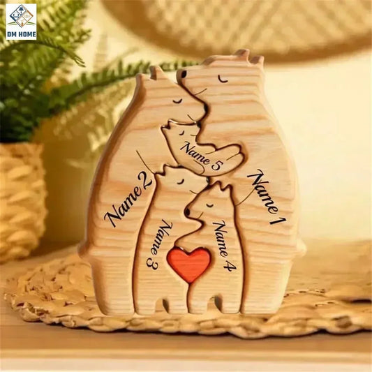 Free Engraving Personalized Custom Bear Family Wooden Puzzle Christmas Birthday Gift Family Name Sculpture 2-7 Names Desk Decor